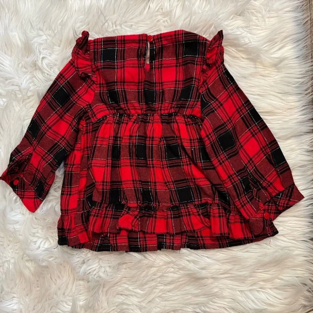 Rare Editions Girls 4T‎ Red Plaid Ruffle Top & Black Leggings Set
